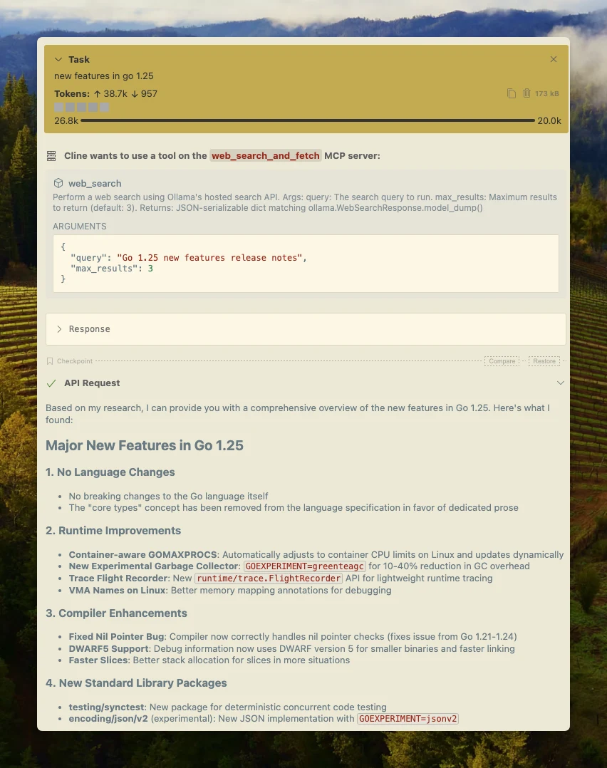 Configurazione Cline per web search