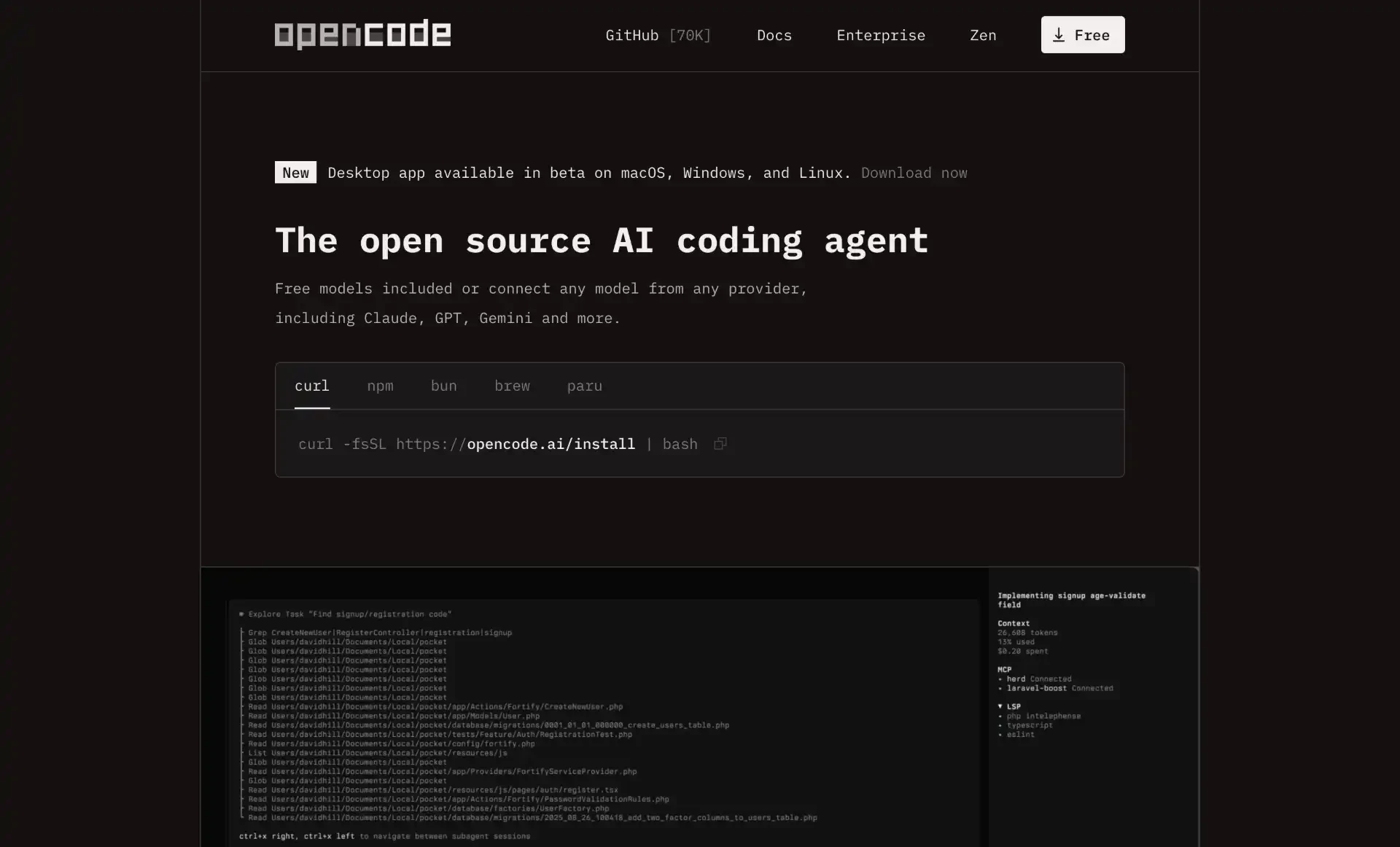 interfaccia di opencode cli