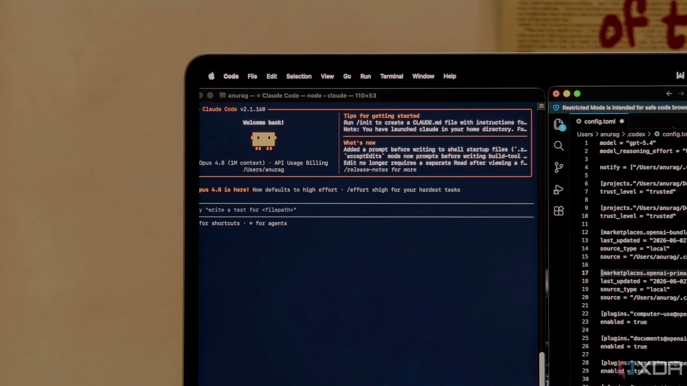 Claude Code con codice Python aperto in VS Code