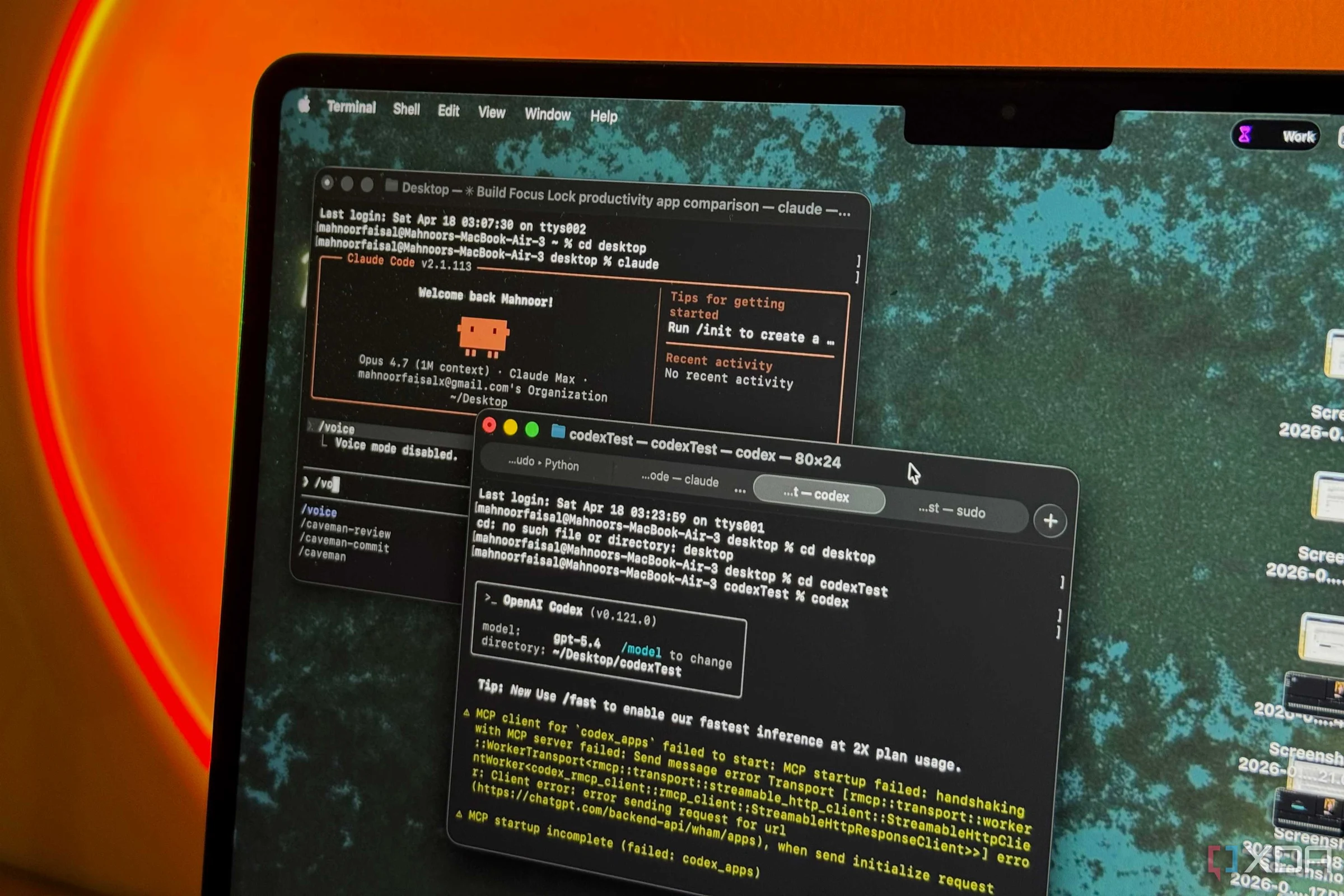 Finestra del terminale con codice ed esecuzione build su monitor scuro